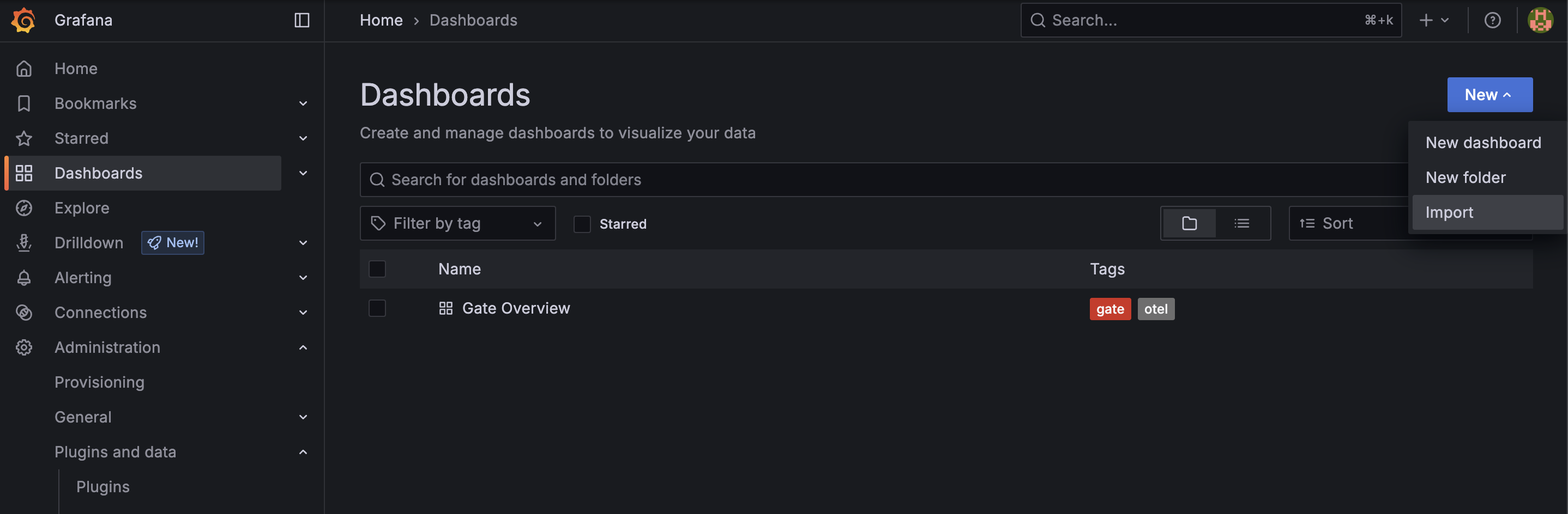 Grafana Menu Dashboards